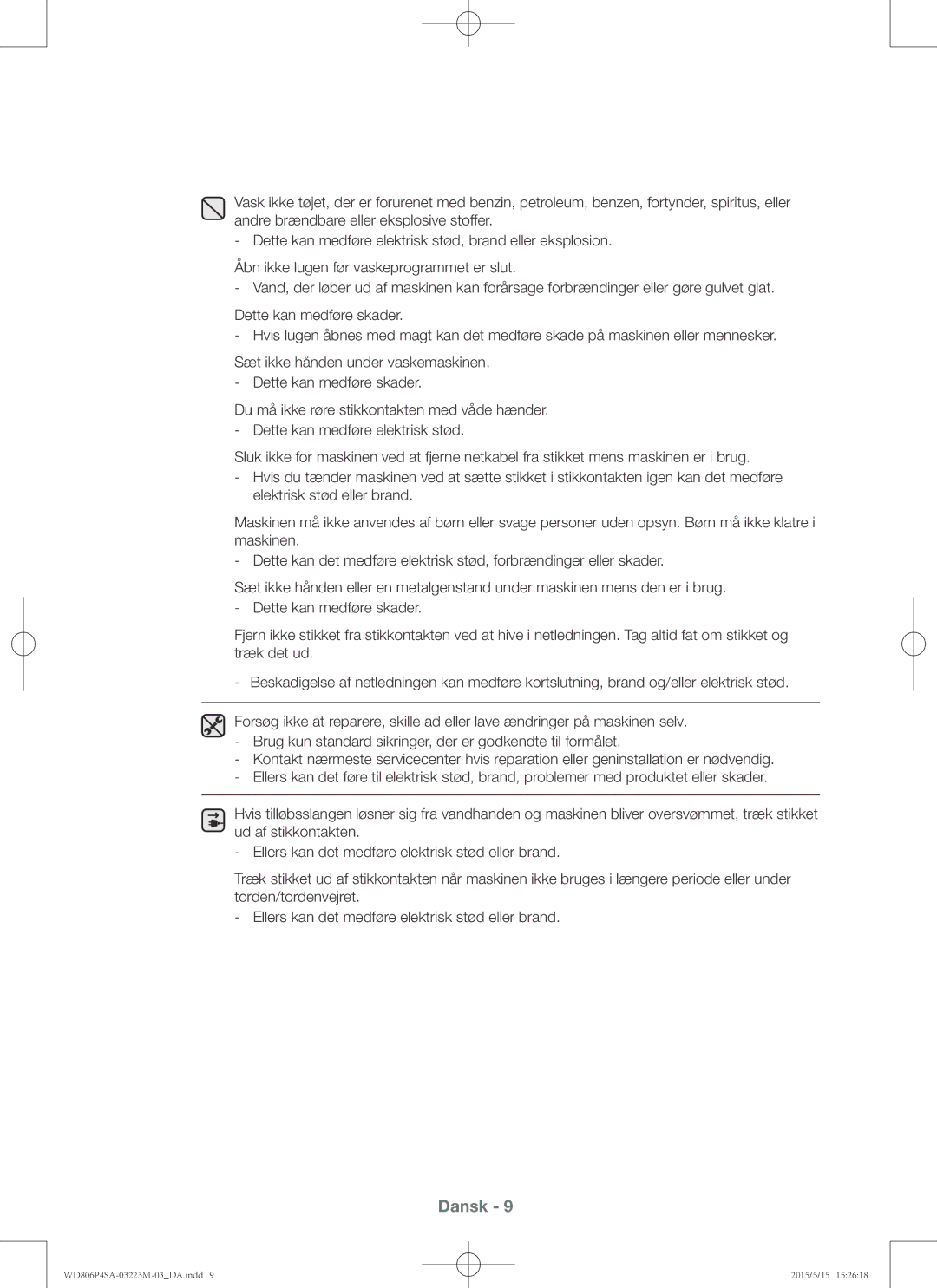 Samsung WD806P4SAWQ/EE manual Dansk 