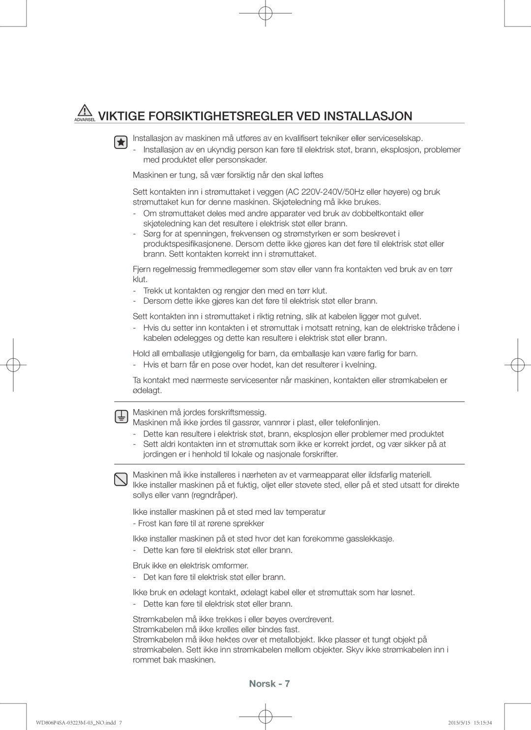 Samsung WD806P4SAWQ/EE manual Norsk 