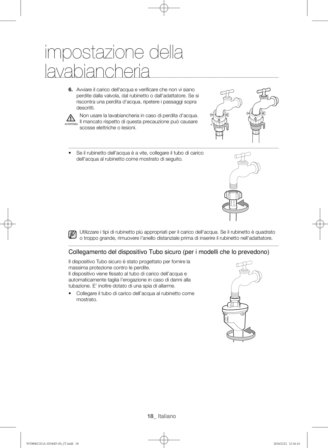 Samsung WD806U2GAWQ/ET manual Impostazione della lavabiancheria 