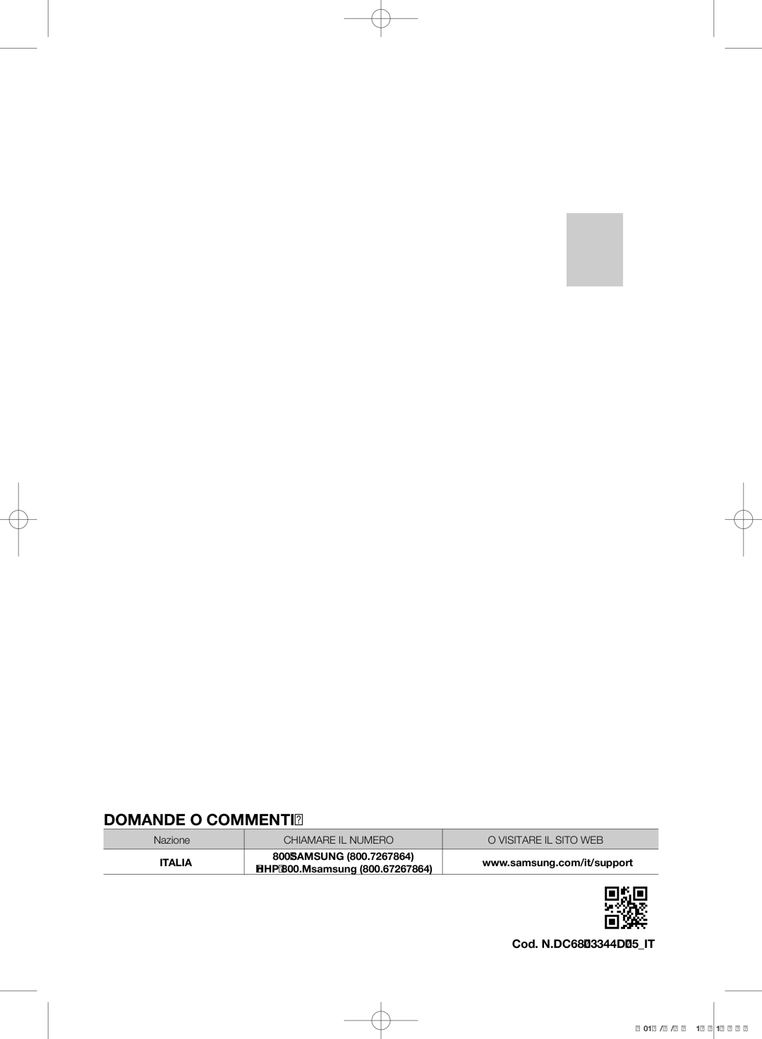 Samsung WD806U2GAWQ/ET manual Domande O COMMENTI?, Cod. N.DC68-03344D-05IT 