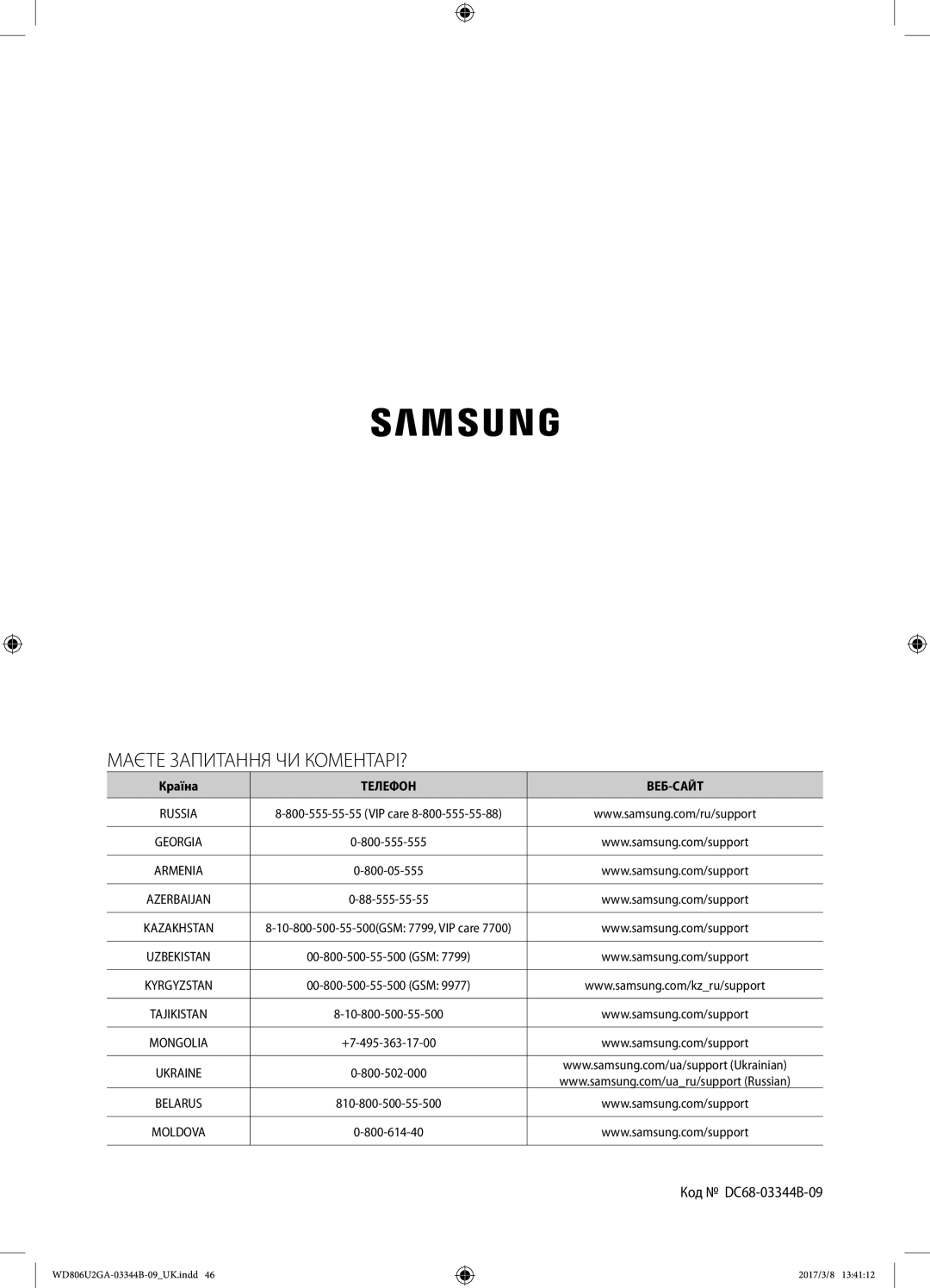 Samsung WD806U2GAWQ/LP, WD806U2GAGD/LP manual Маєте Запитання ЧИ КОМЕНТАРІ?, Країна 