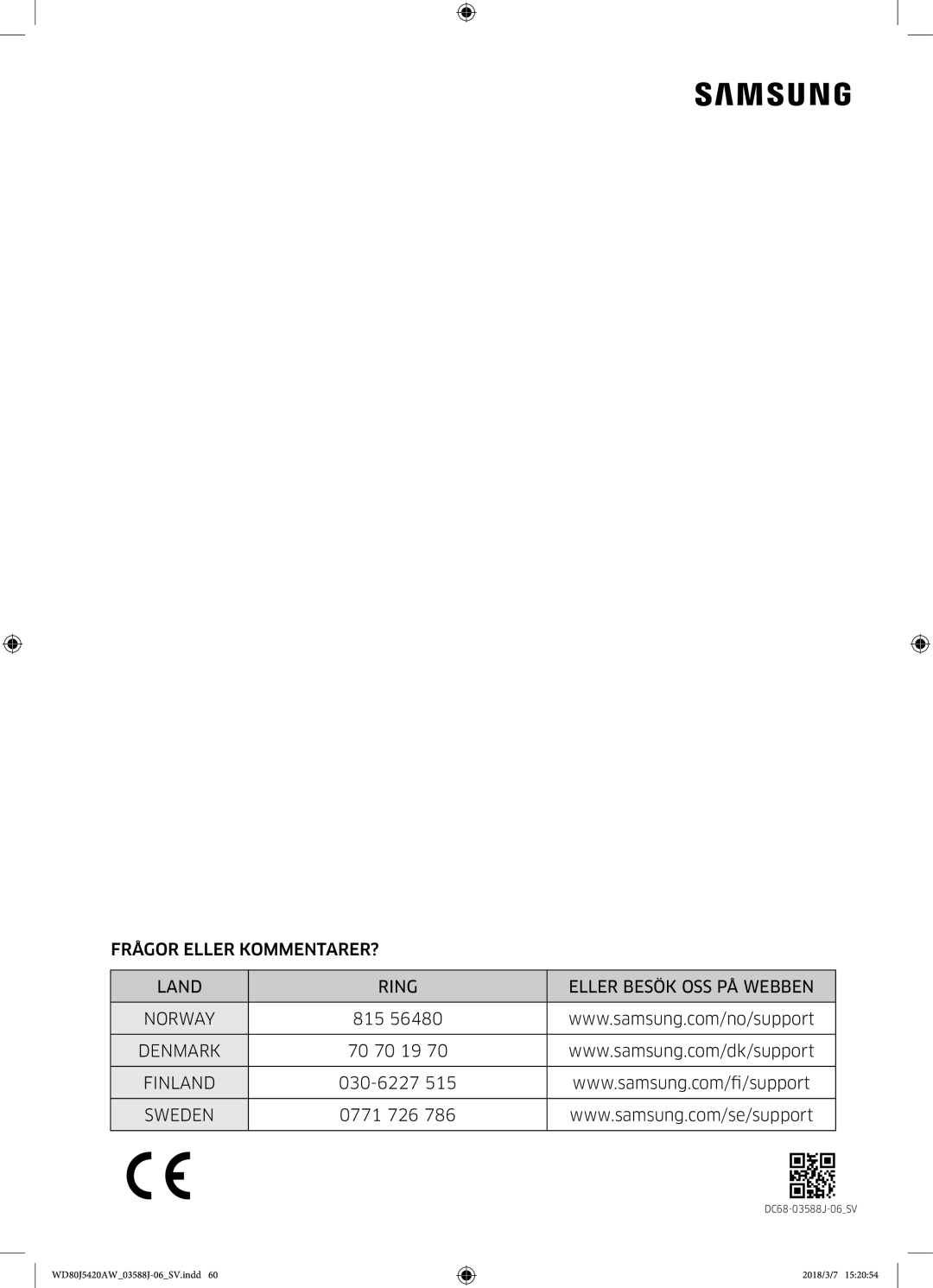 Samsung WD80J5420AW/EE manual DC68-03588J-06SV 