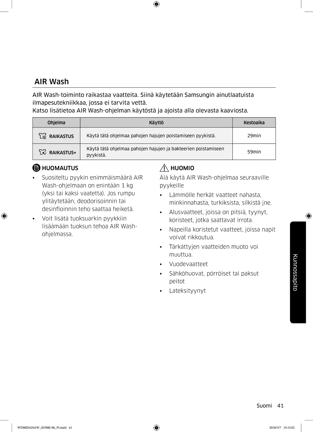 Samsung WD80J5420AW/EE manual AIR Wash 