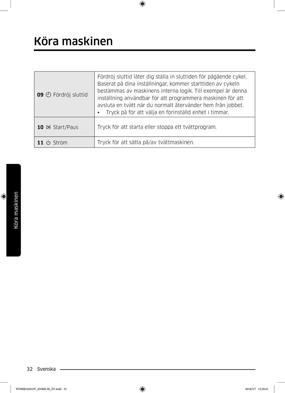 Samsung WD80J5420AW/EE manual Köra maskinen 