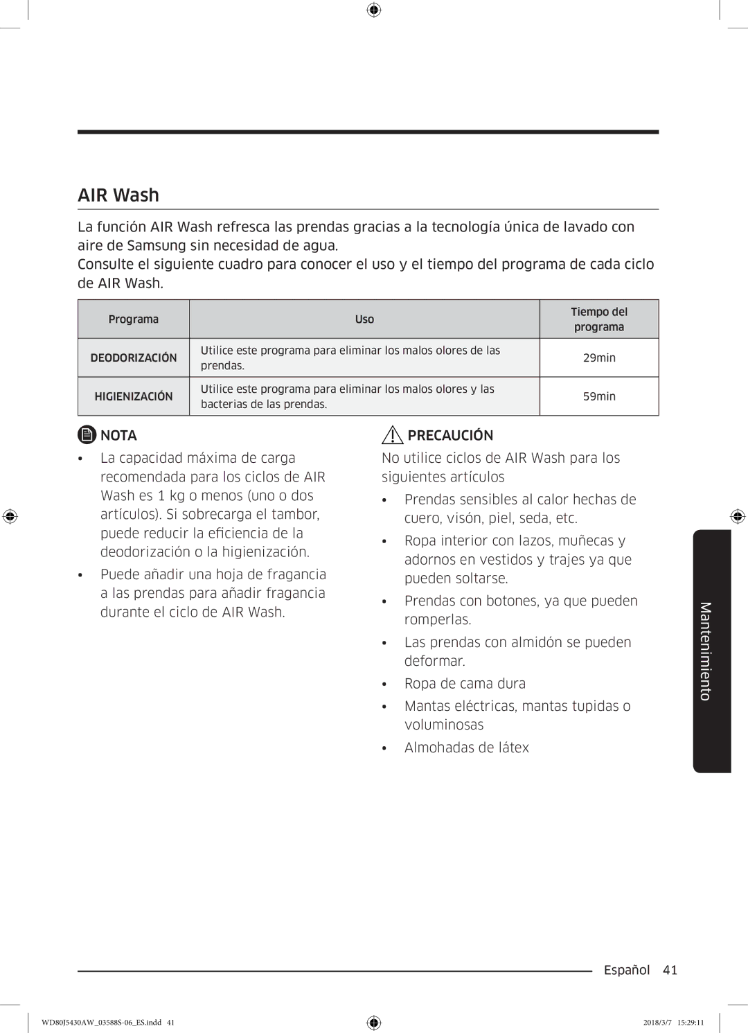 Samsung WD80J5430AW/EC manual AIR Wash 