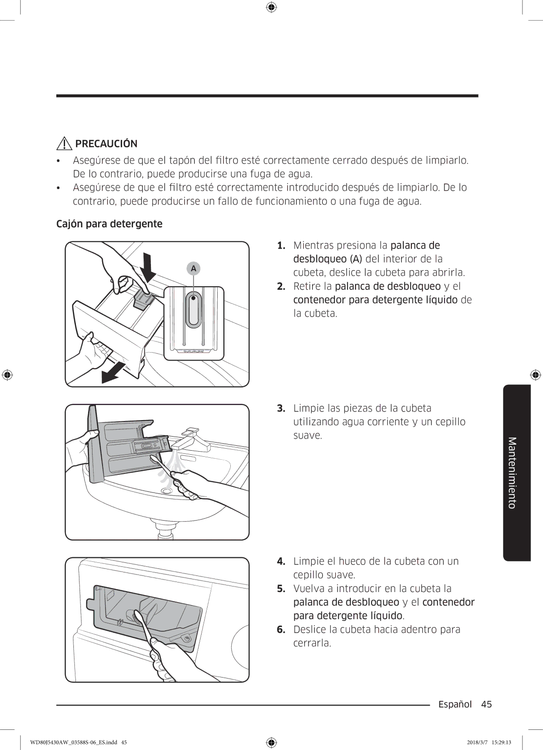 Samsung WD80J5430AW/EC manual Precaución 