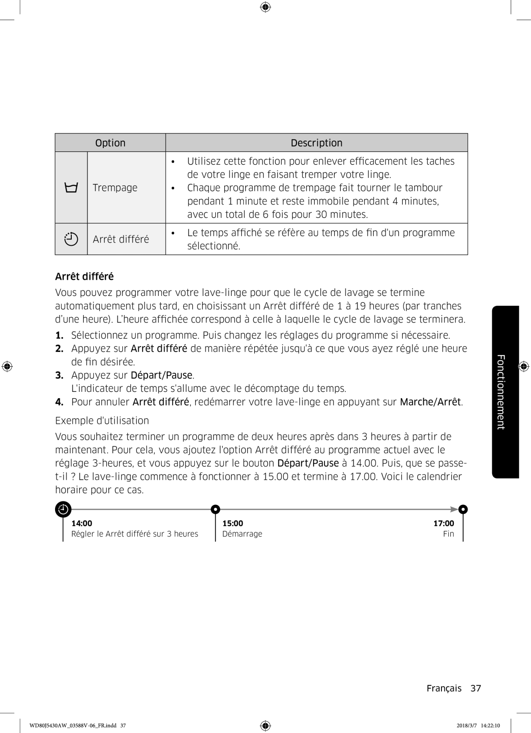 Samsung WD80J5430AW/EF manual Fonctionnement 