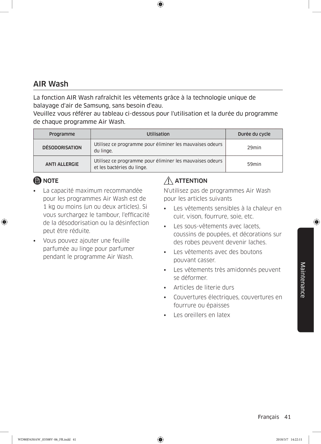 Samsung WD80J5430AW/EF manual AIR Wash 