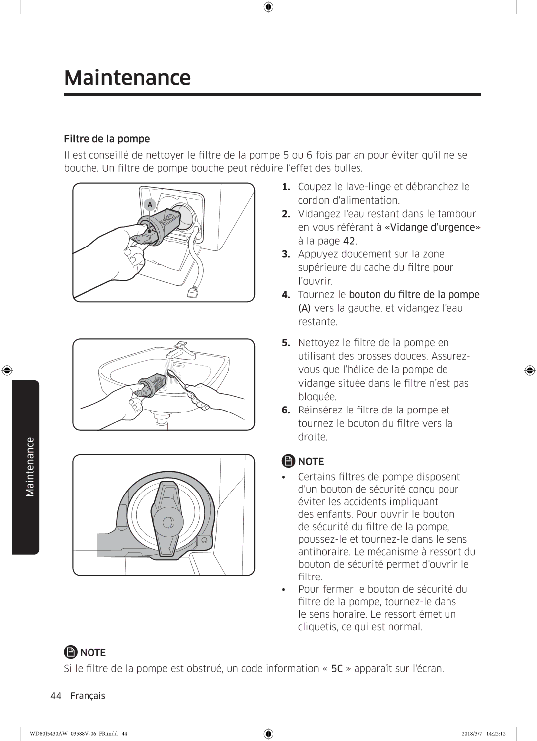 Samsung WD80J5430AW/EF manual Maintenance 