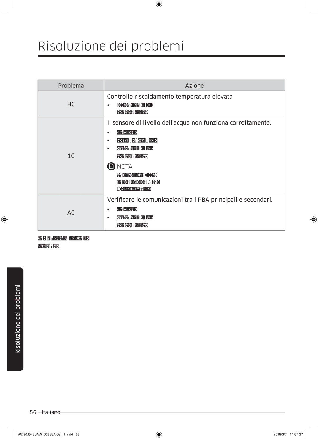 Samsung WD80J5430AW/WS manual Quando la lavabiancheria visualizza il codice 1C, lunità 