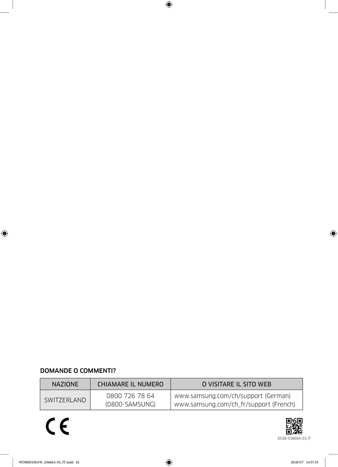 Samsung WD80J5430AW/WS manual DC68-03666A-03IT 