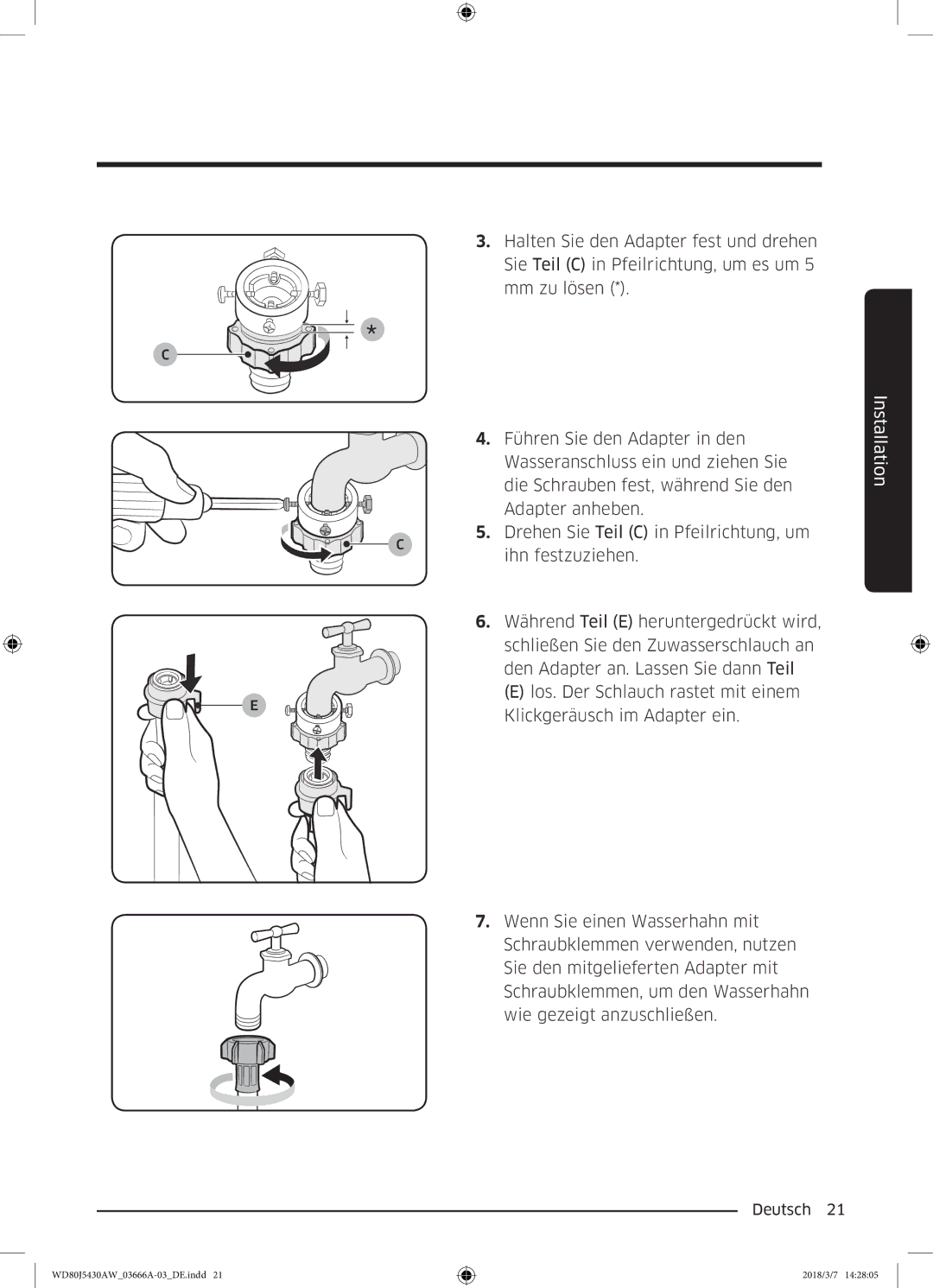 Samsung WD80J5430AW/WS manual Installation 