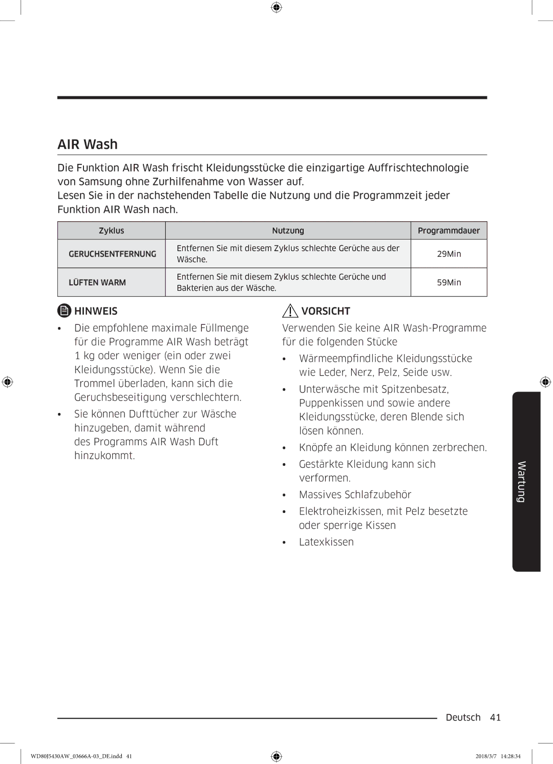 Samsung WD80J5430AW/WS manual AIR Wash 