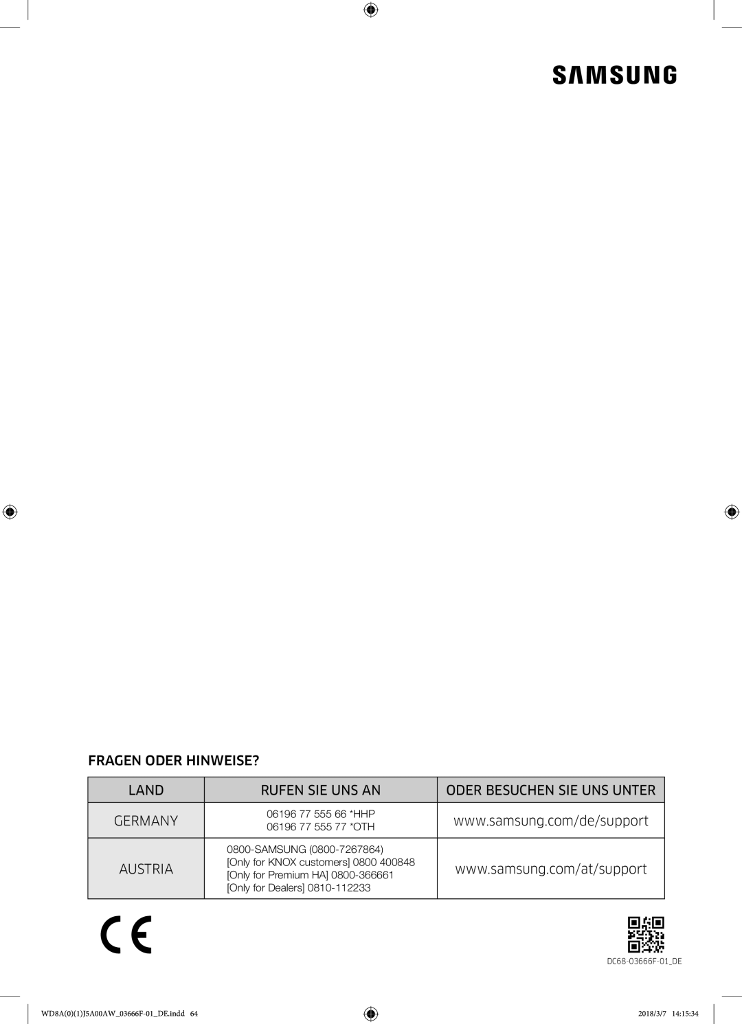 Samsung WD70J5A00AW/EG, WD80J5A00AW/EG, WD81J5A00AW/EG manual Austria 