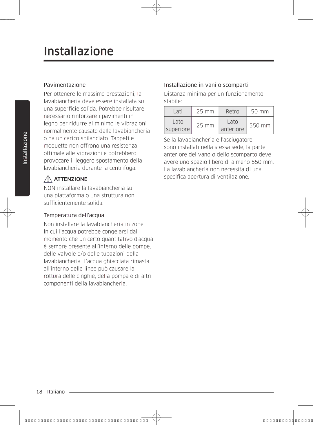 Samsung WD80J6410AW/ET, WD90J6400AW/ET manual Installazione 