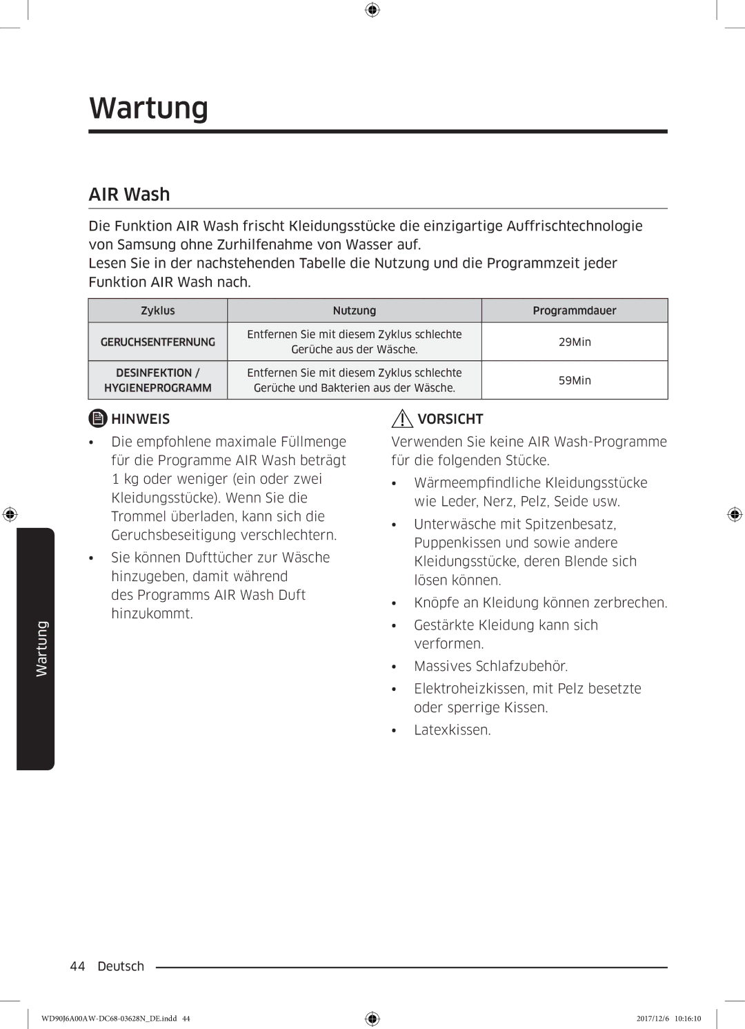 Samsung WD80J6A00AW/EG, WD91J6A00AW/EG manual AIR Wash 