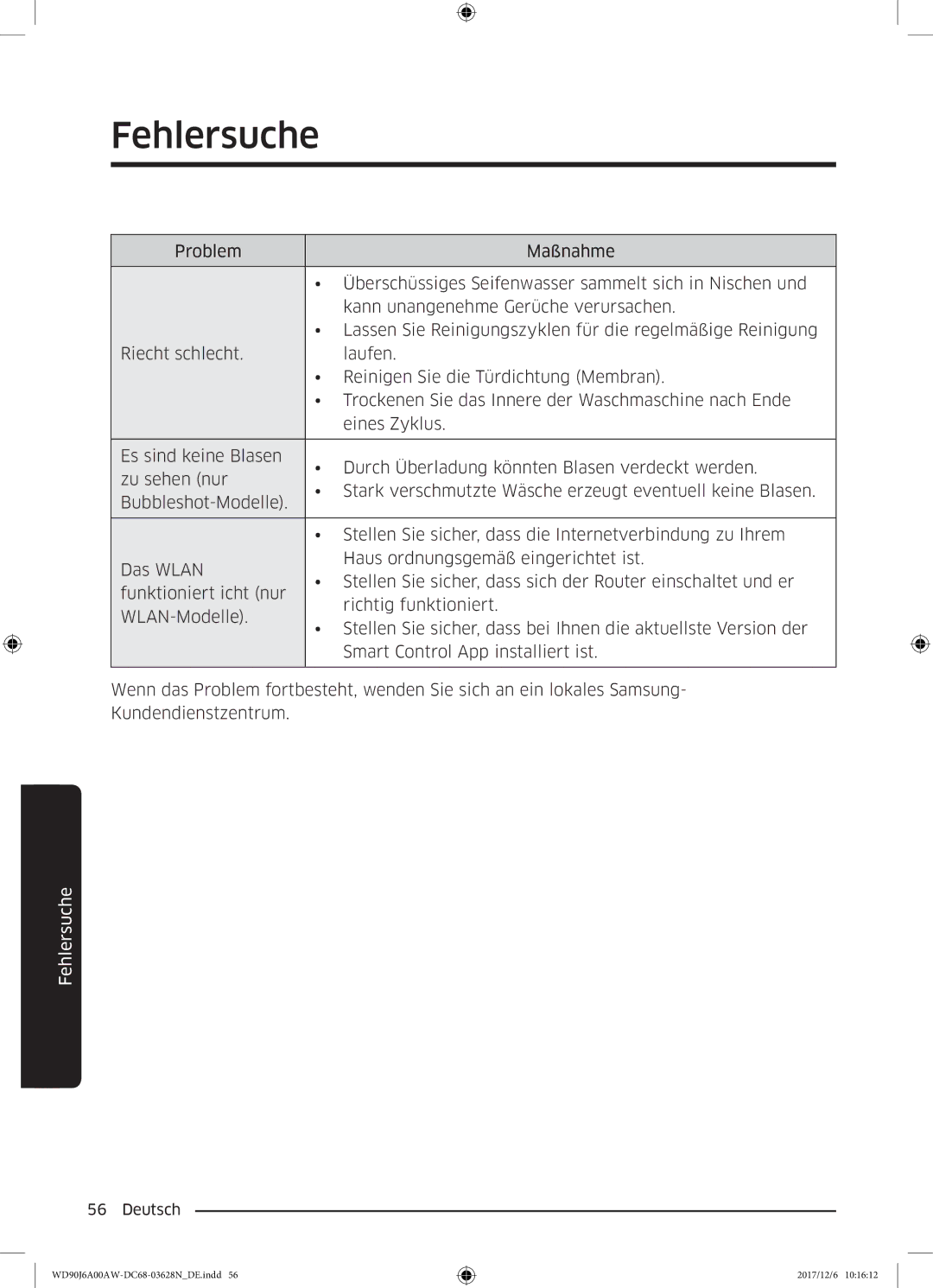 Samsung WD80J6A00AW/EG, WD91J6A00AW/EG manual Fehlersuche 