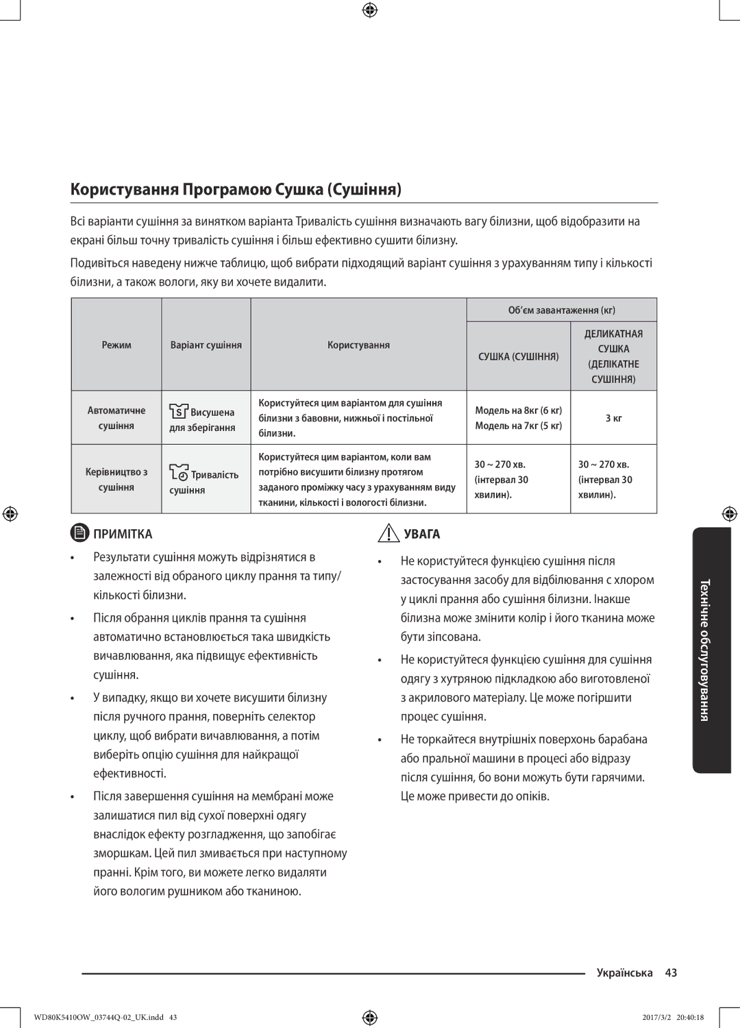 Samsung WD80K5410OW/LP, WD80K5410OS/LP manual Користування Програмою Сушка Сушіння, Висушена 