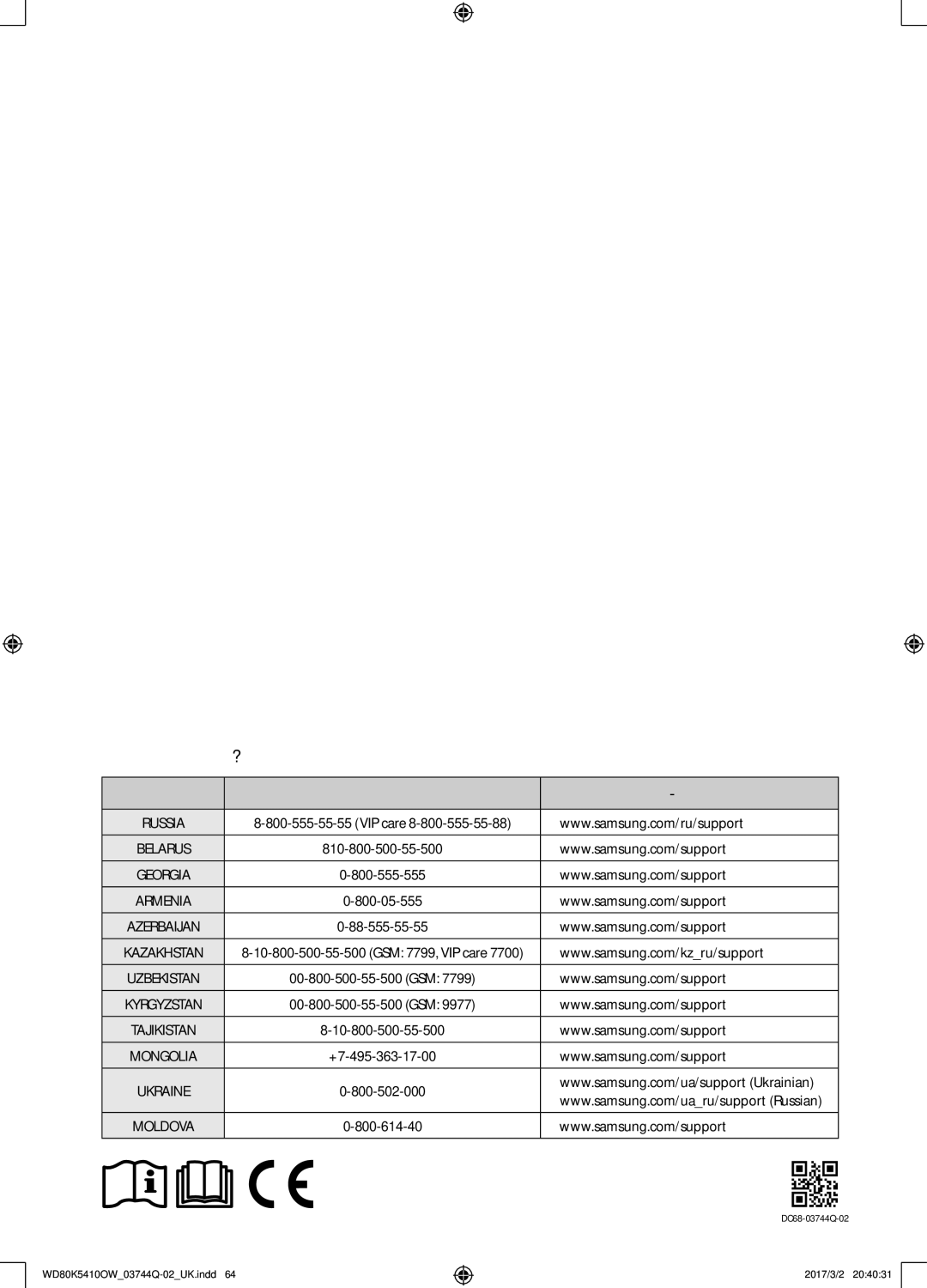 Samsung WD80K5410OS/LP, WD80K5410OW/LP manual Маєте Запитання ЧИ КОМЕНТАРІ? Країна Телефон ВЕБ-САЙТ 