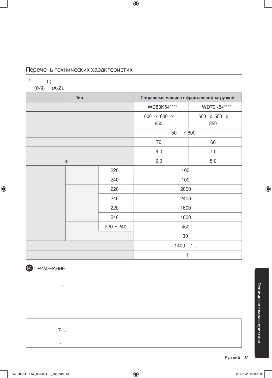 Samsung WD80K5410OW/LP, WD80K5410OS/LP manual Перечень технических характеристик, Тип, Нагревание 