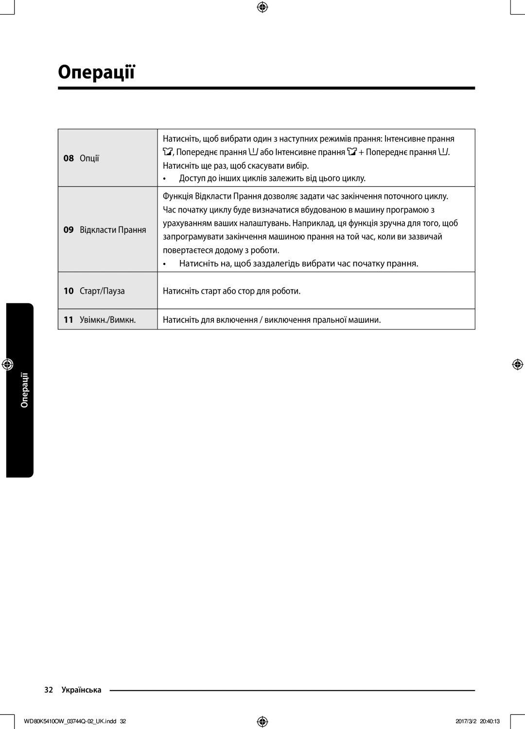 Samsung WD80K5410OS/LP manual Опції, Натисніть ще раз, щоб скасувати вибір, Доступ до інших циклів залежить від цього циклу 