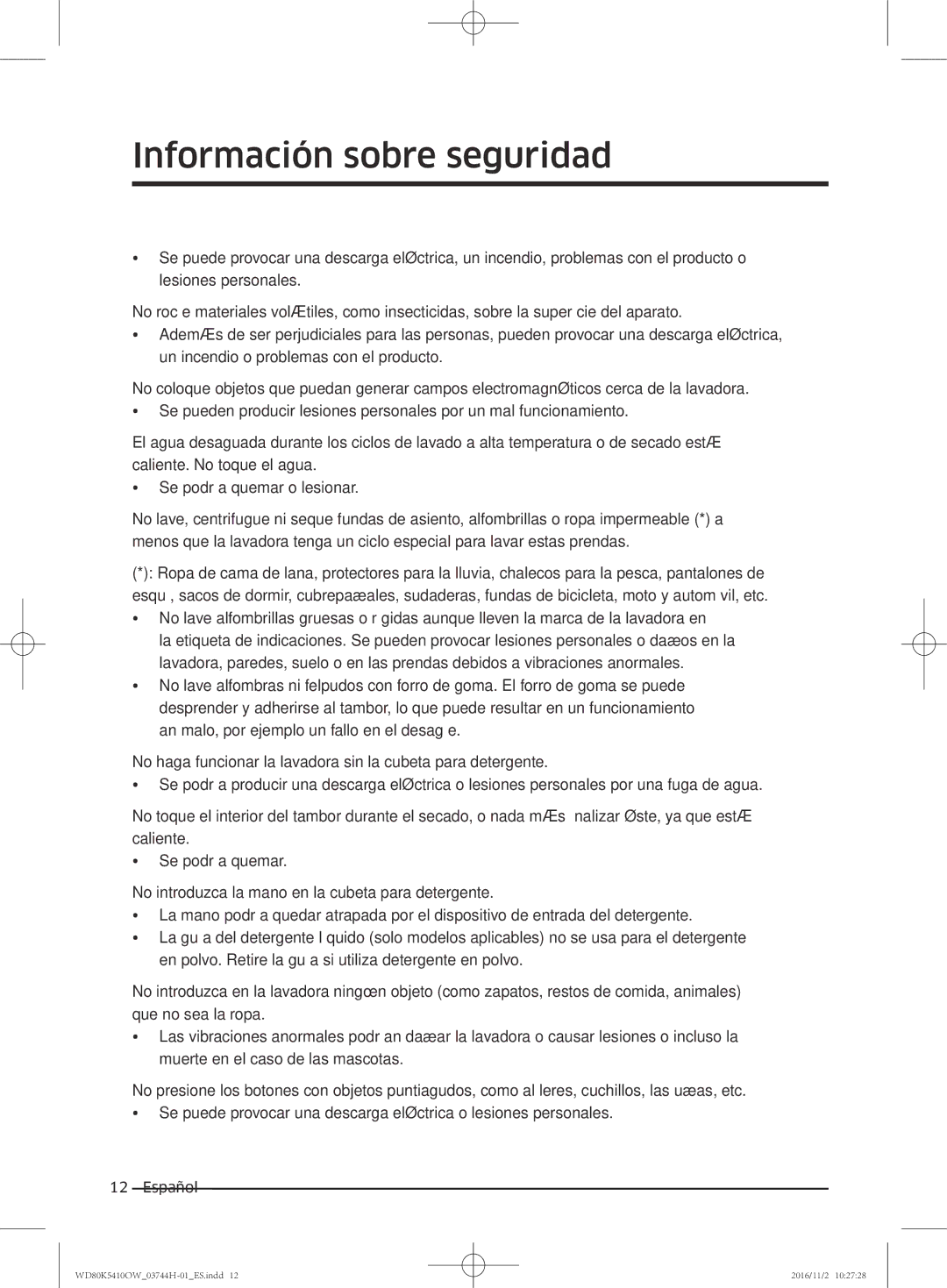 Samsung WD80K5410OW/EC manual Información sobre seguridad 