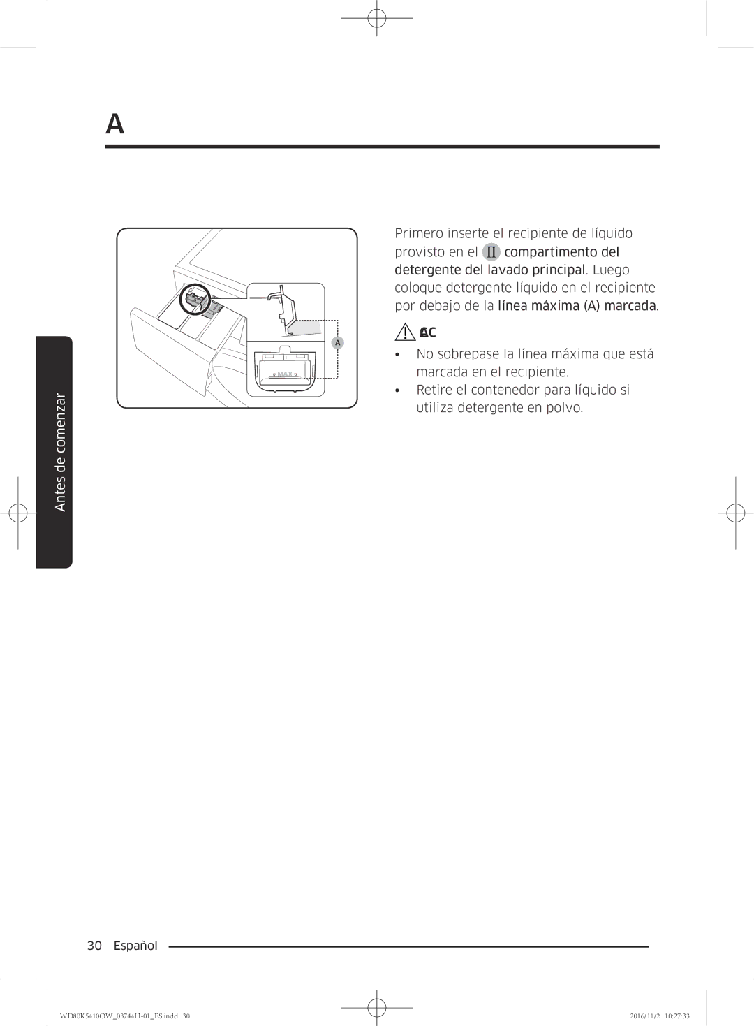 Samsung WD80K5410OW/EC manual Antes de comenzar 