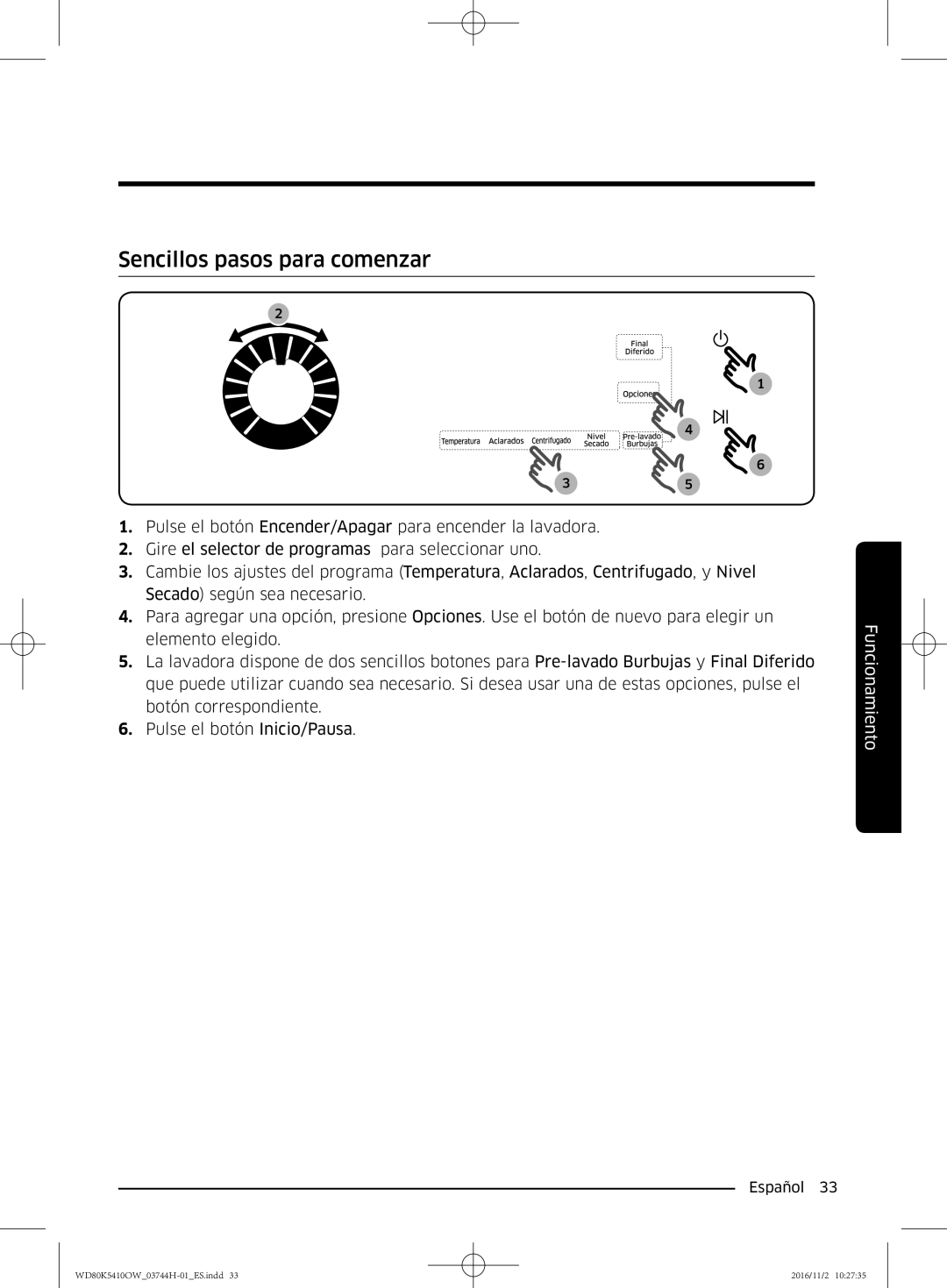 Samsung WD80K5410OW/EC manual Sencillos pasos para comenzar 