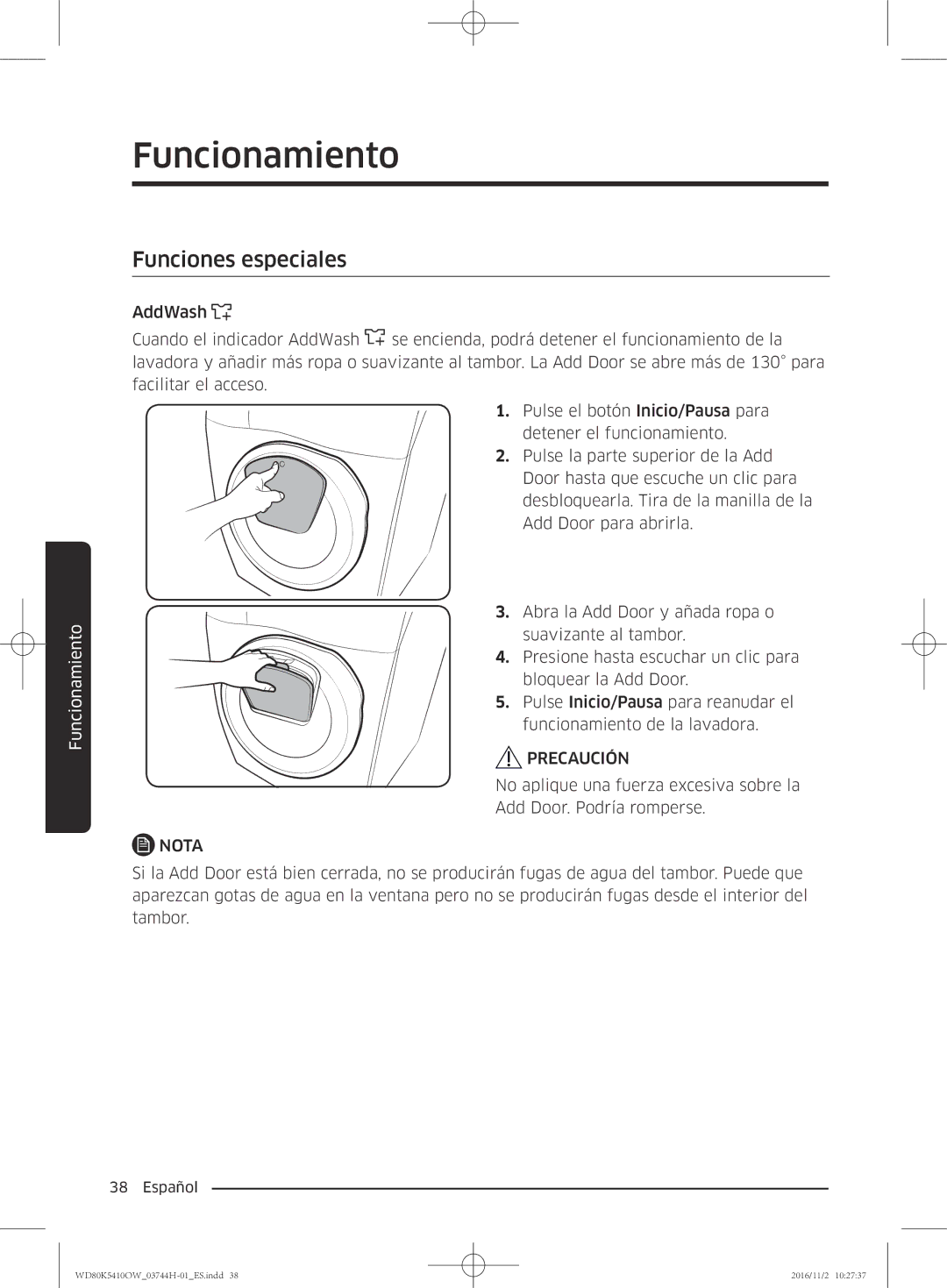 Samsung WD80K5410OW/EC manual Funciones especiales 