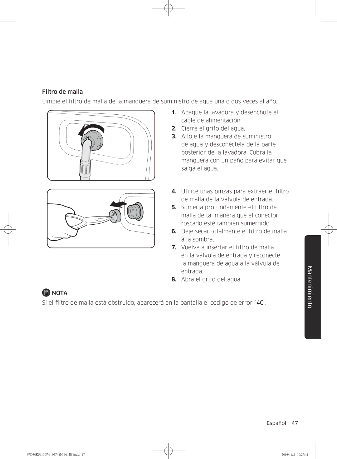 Samsung WD80K5410OW/EC manual Nota 