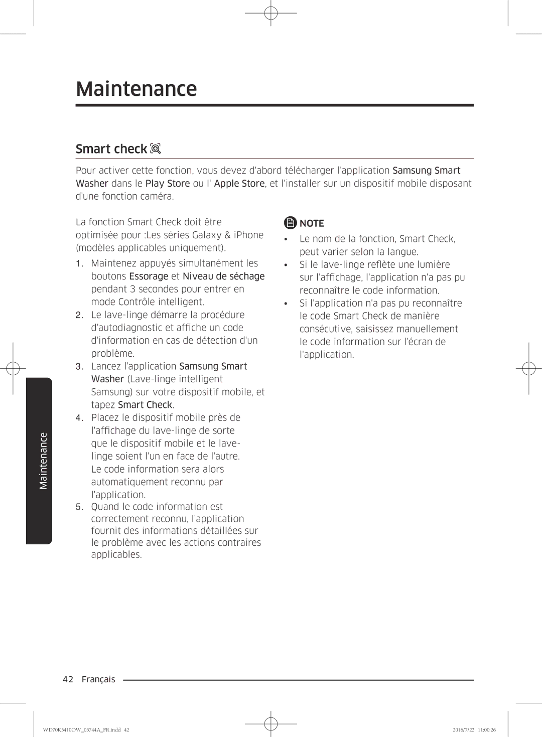 Samsung WD90K5410OW/EF, WD80K5410OW/EF, WD70K5410OW/EF, WD80K5410OX/EF manual Smart check 