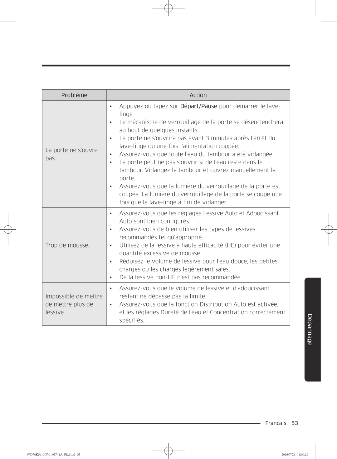 Samsung WD70K5410OW/EF, WD80K5410OW/EF, WD90K5410OW/EF, WD80K5410OX/EF manual Spécifiés 