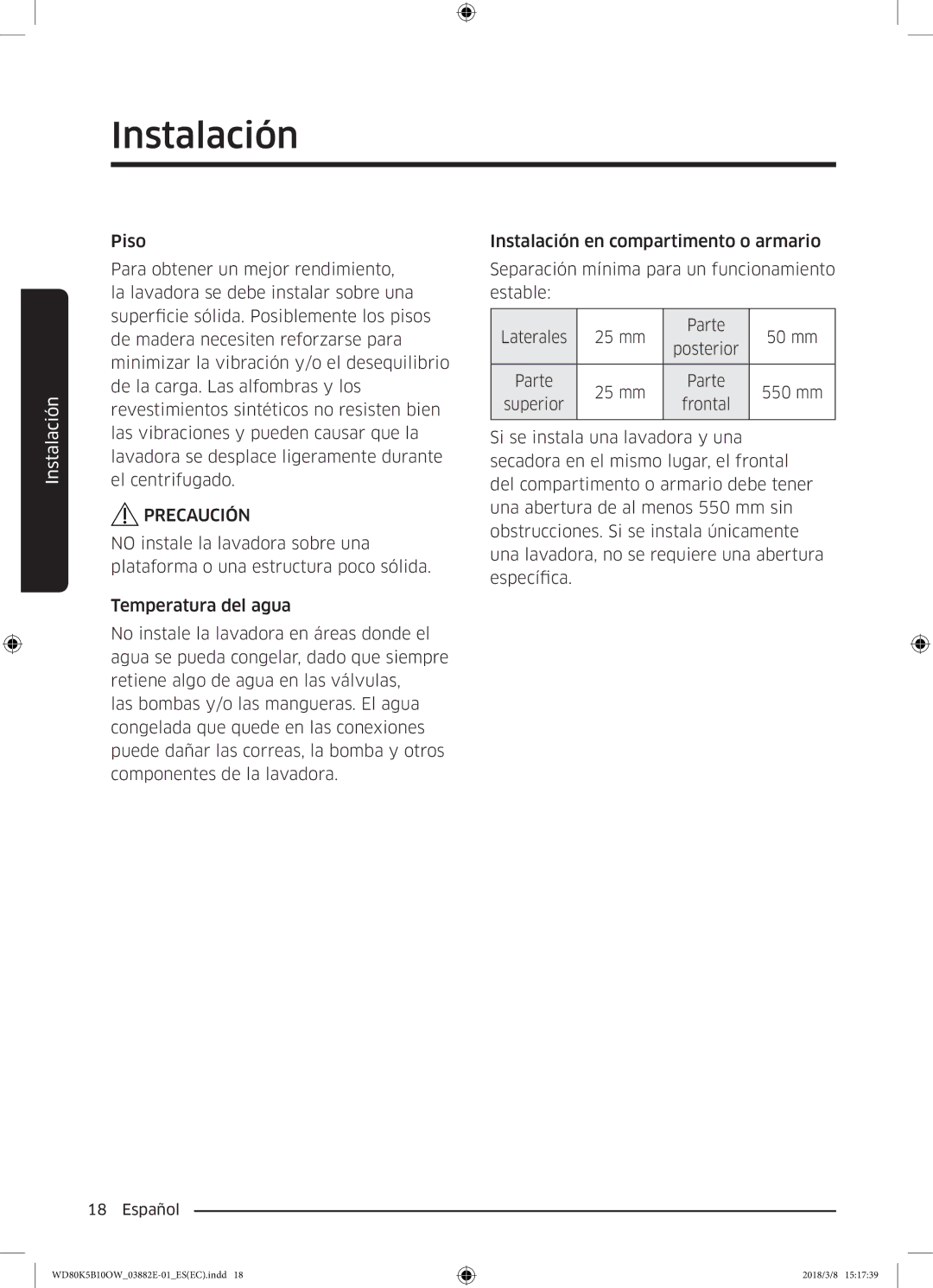 Samsung WD80K5B10OW/EC manual 550 mm 