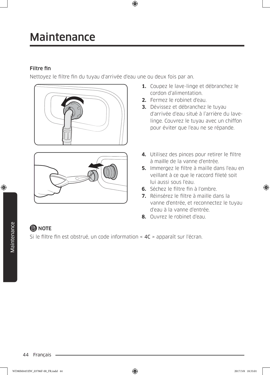 Samsung WD80M4453JW/WS, WD80M4453JW/EF manual Maintenance 