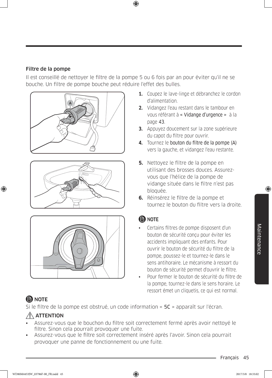 Samsung WD80M4453JW/EF, WD80M4453JW/WS manual Maintenance 