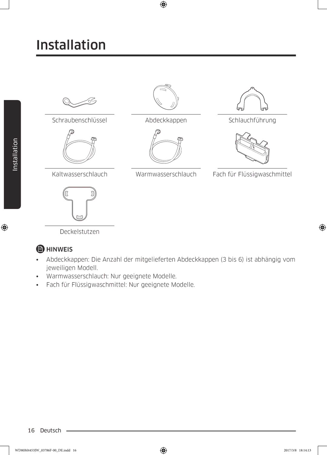 Samsung WD80M4453JW/WS, WD80M4453JW/EF manual Hinweis 