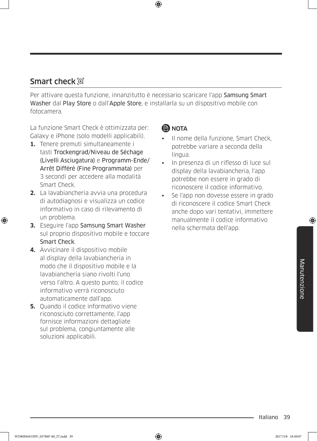 Samsung WD80M4453JW/EF, WD80M4453JW/WS manual Smart check 