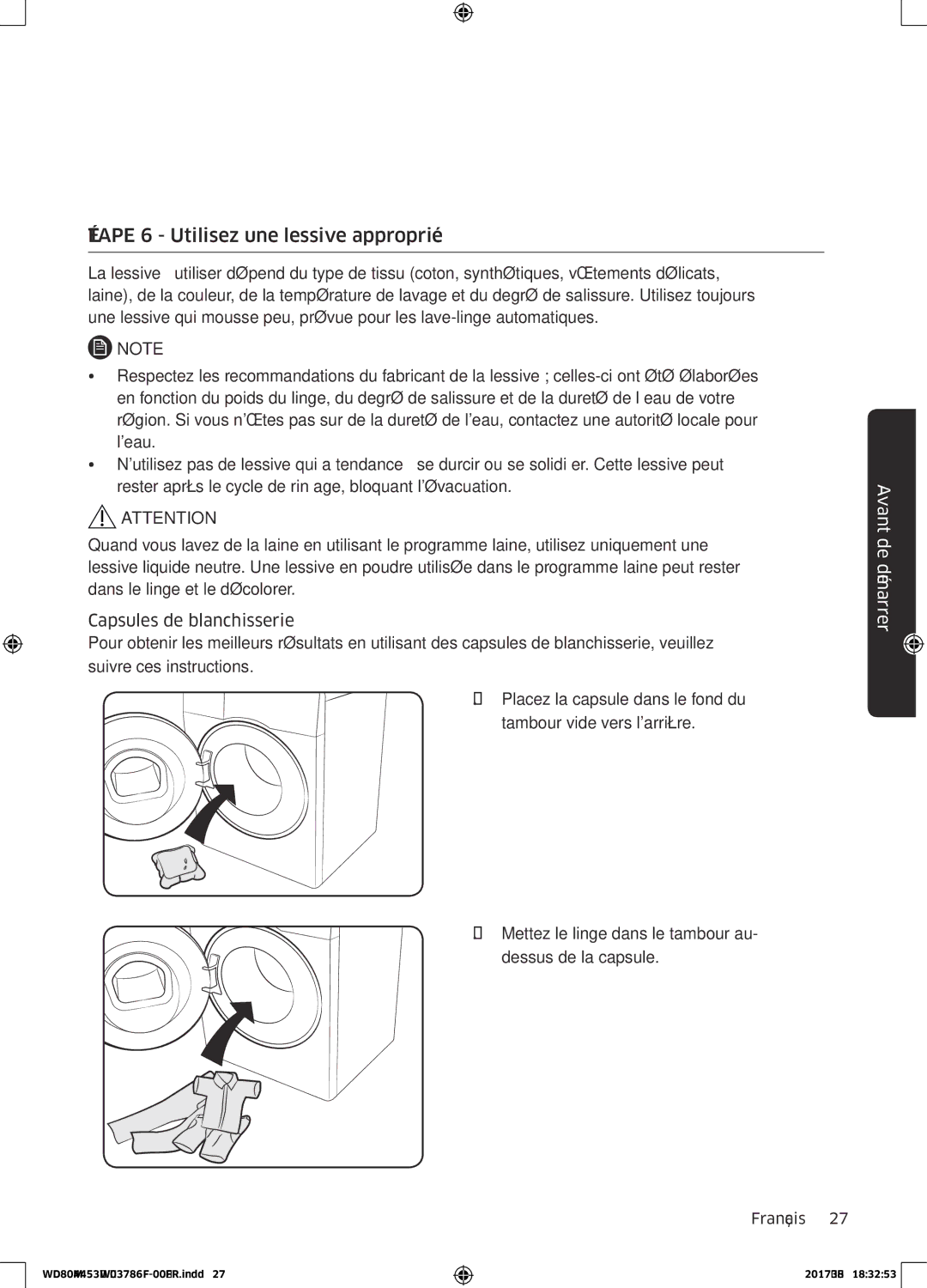 Samsung WD80M4453JW/EF, WD80M4453JW/WS manual Étape 6 Utilisez une lessive appropriée 