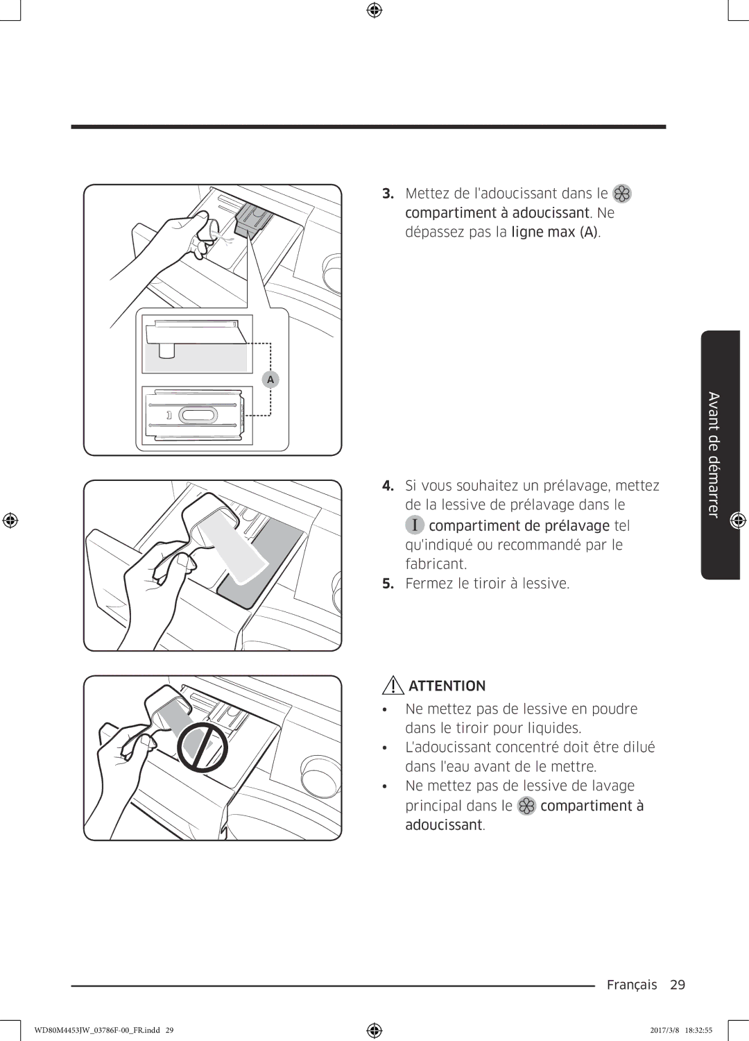 Samsung WD80M4453JW/EF, WD80M4453JW/WS manual Avant de démarrer 