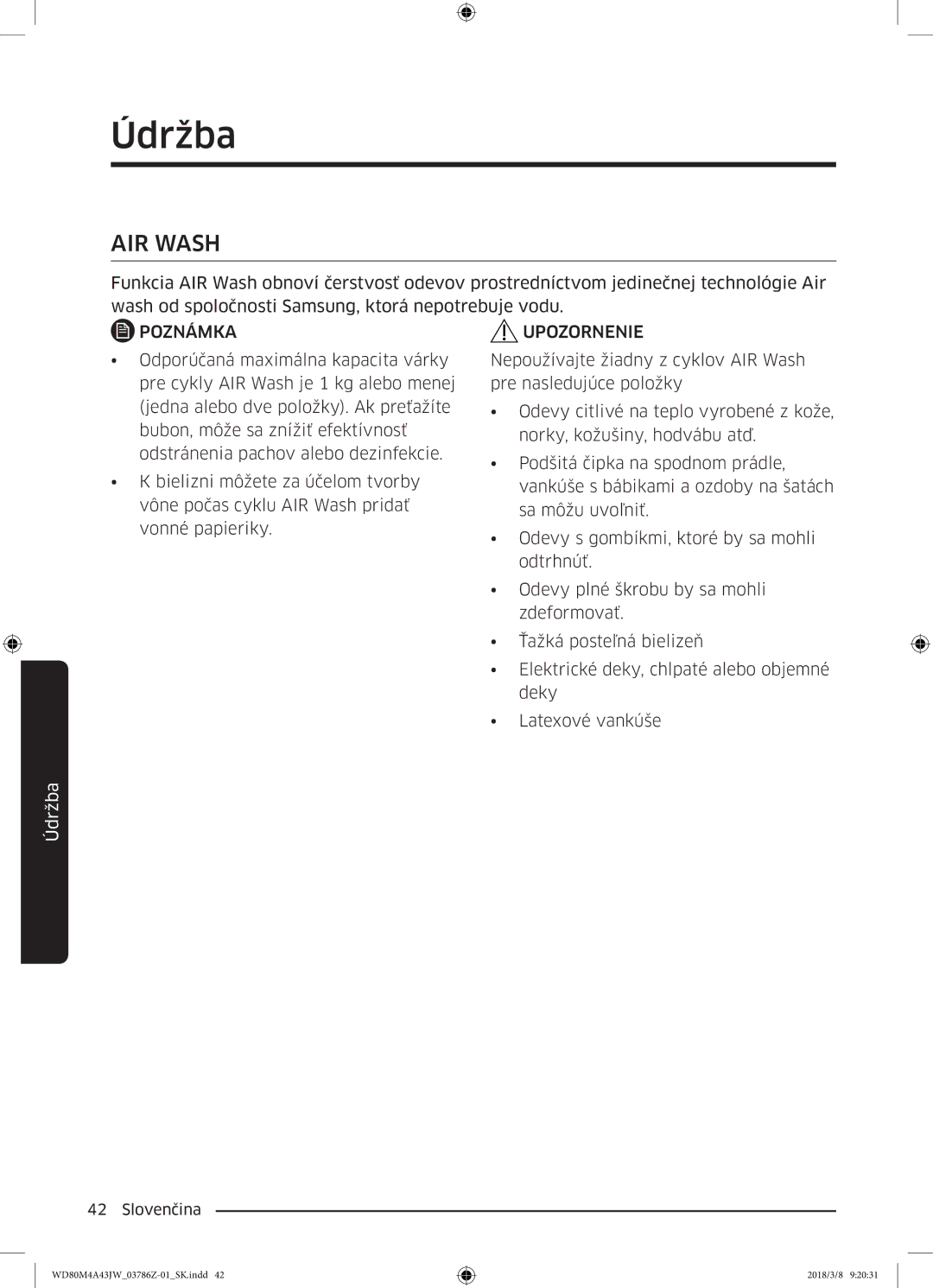 Samsung WD80M4A43JW/ZE manual AIR Wash 