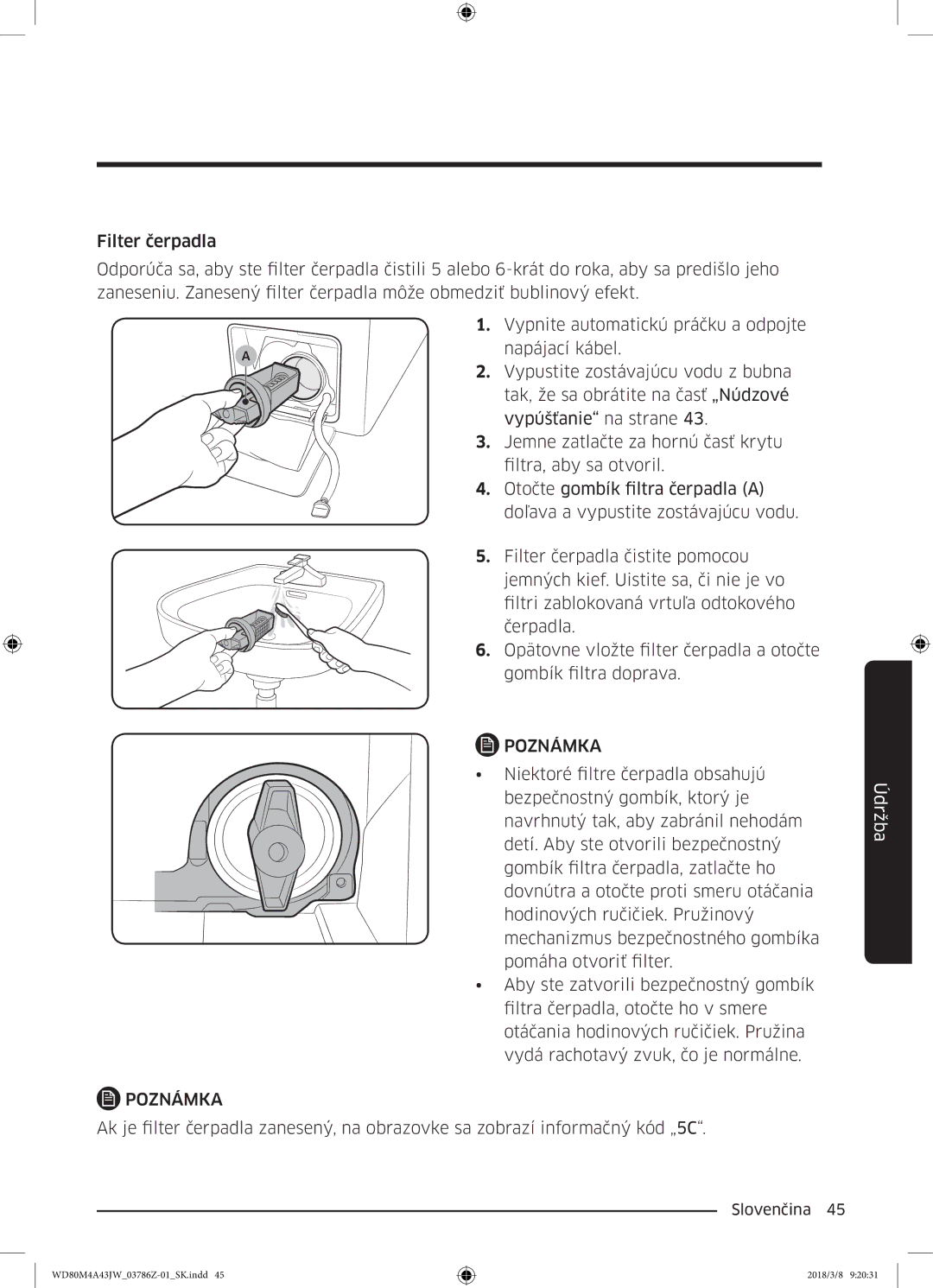 Samsung WD80M4A43JW/ZE manual Poznámka 