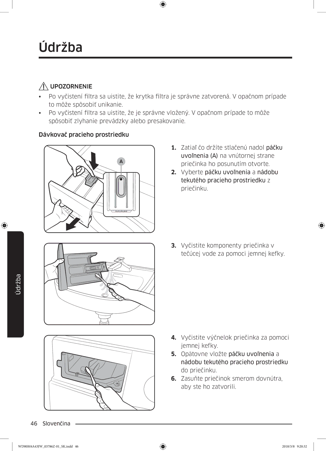 Samsung WD80M4A43JW/ZE manual Upozornenie 