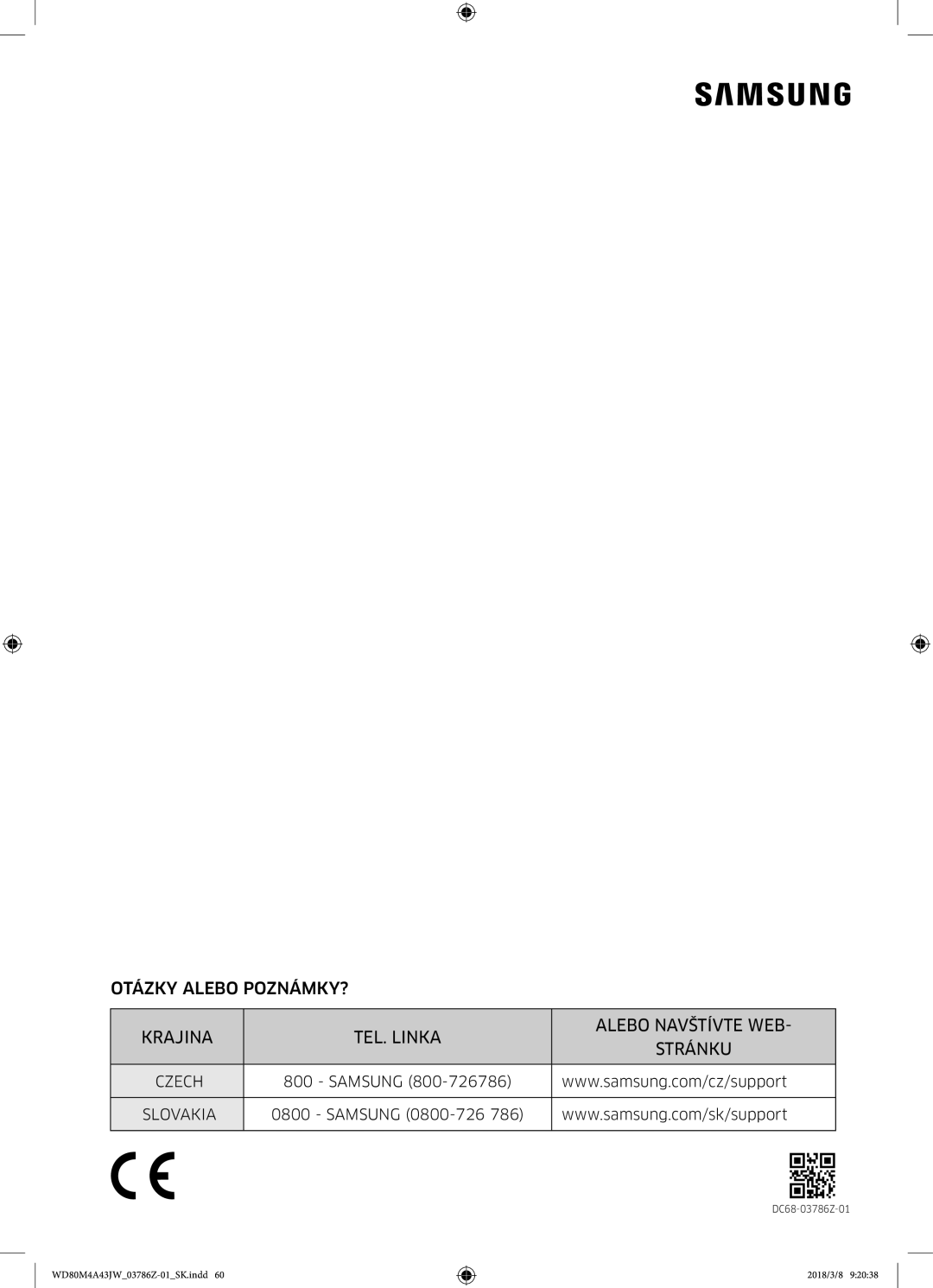 Samsung WD80M4A43JW/ZE manual Slovakia 