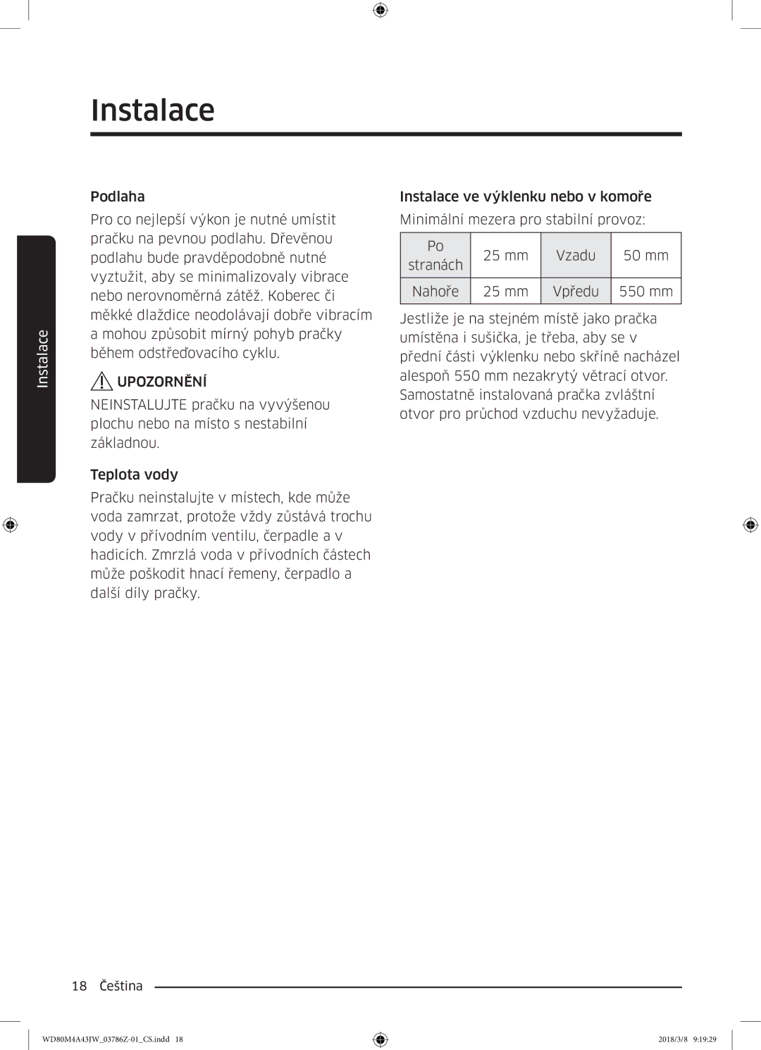 Samsung WD80M4A43JW/ZE manual 18 Čeština 