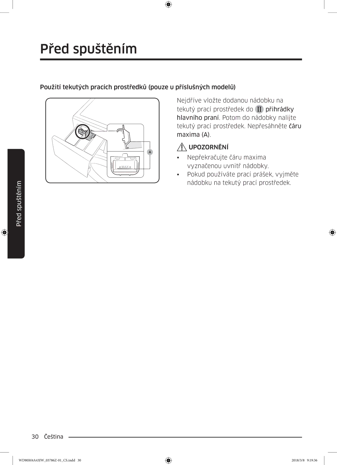 Samsung WD80M4A43JW/ZE manual 30 Čeština 