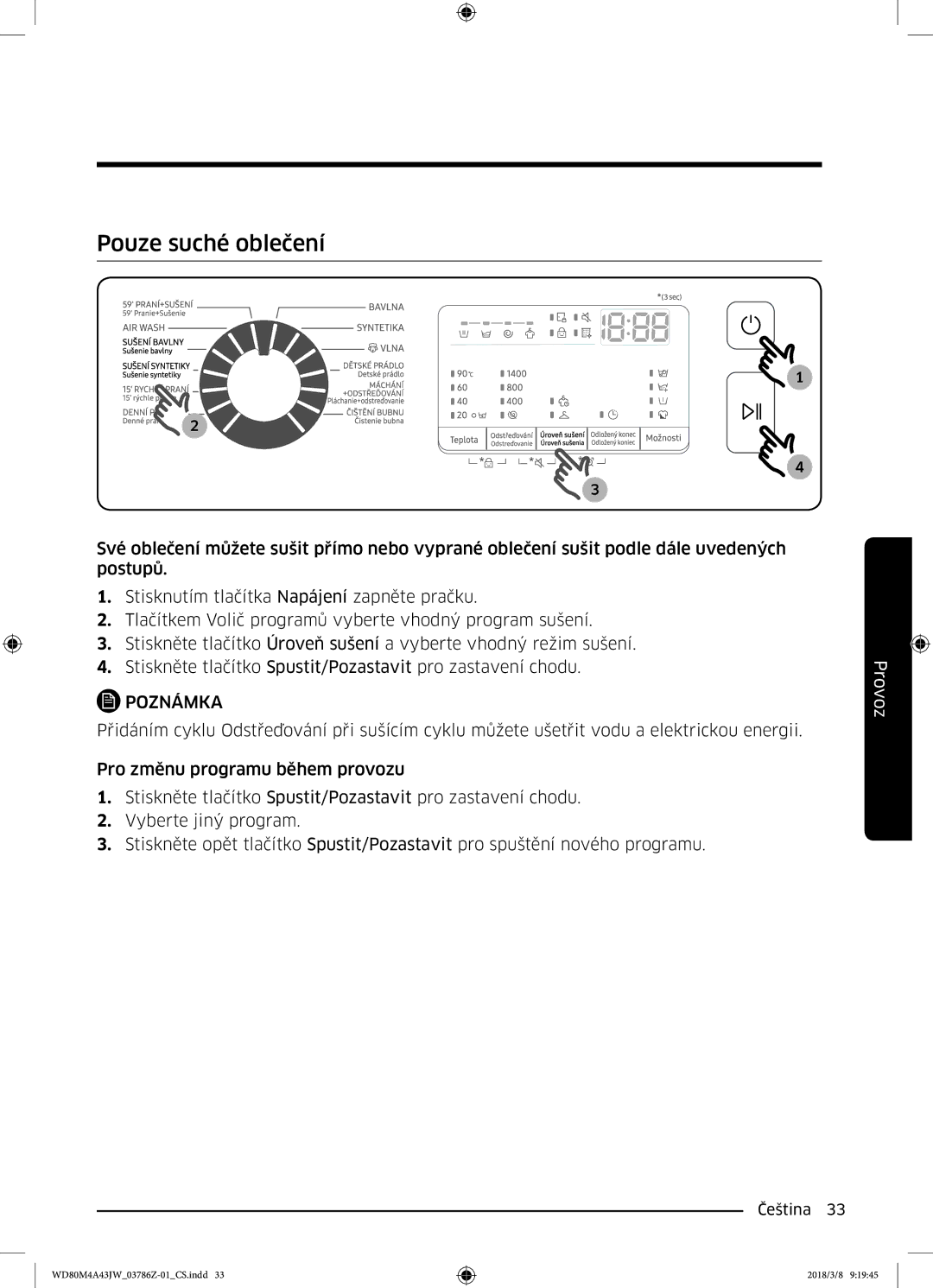 Samsung WD80M4A43JW/ZE manual Pouze suché oblečení, Poznámka 