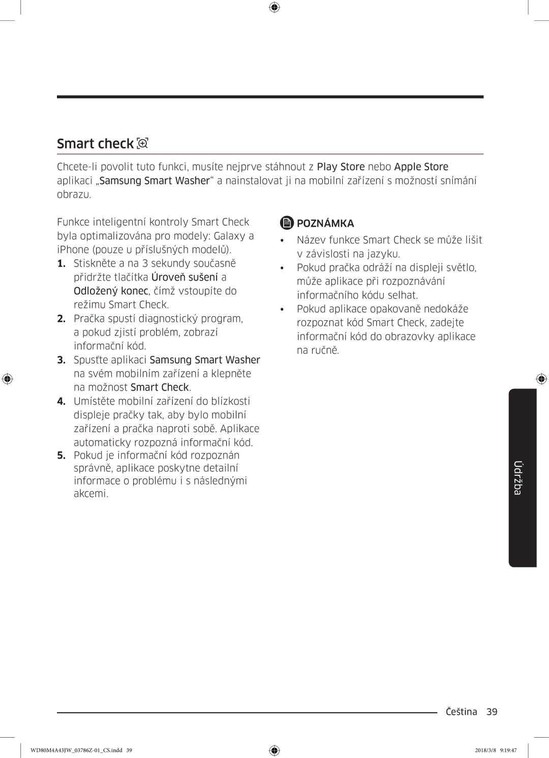 Samsung WD80M4A43JW/ZE manual Smart check 