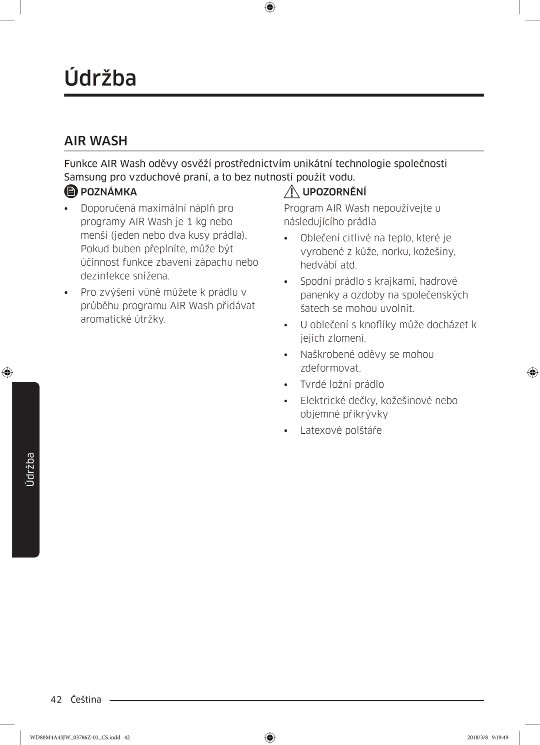 Samsung WD80M4A43JW/ZE manual AIR Wash 