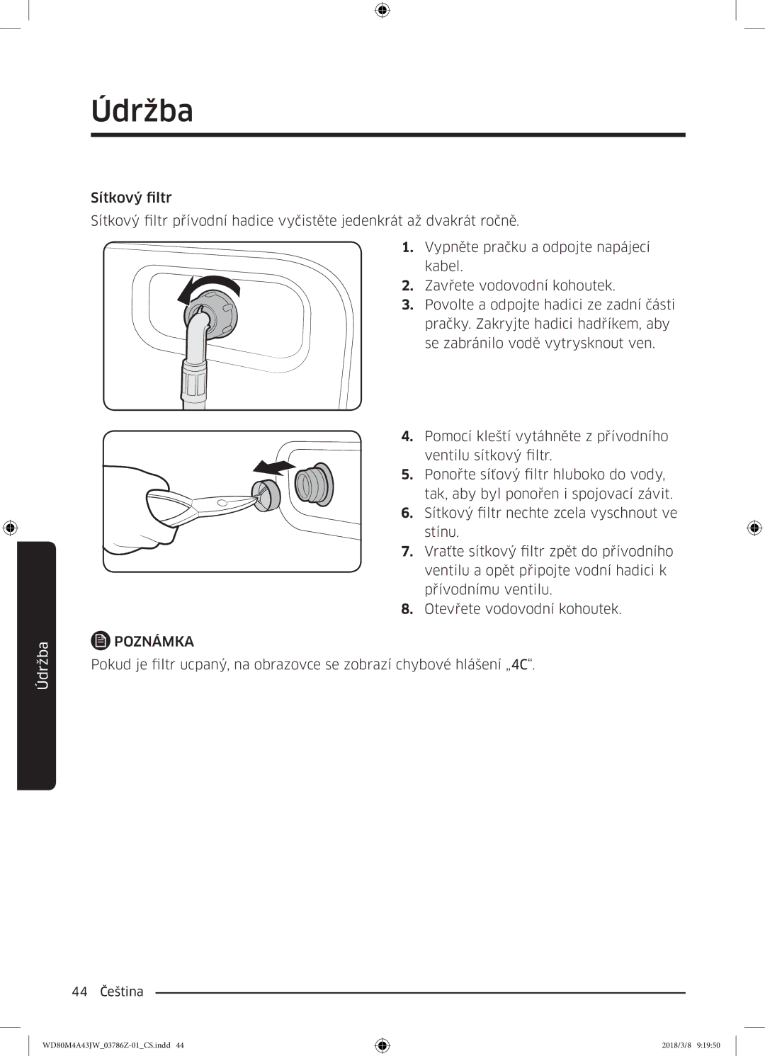 Samsung WD80M4A43JW/ZE manual 44 Čeština 