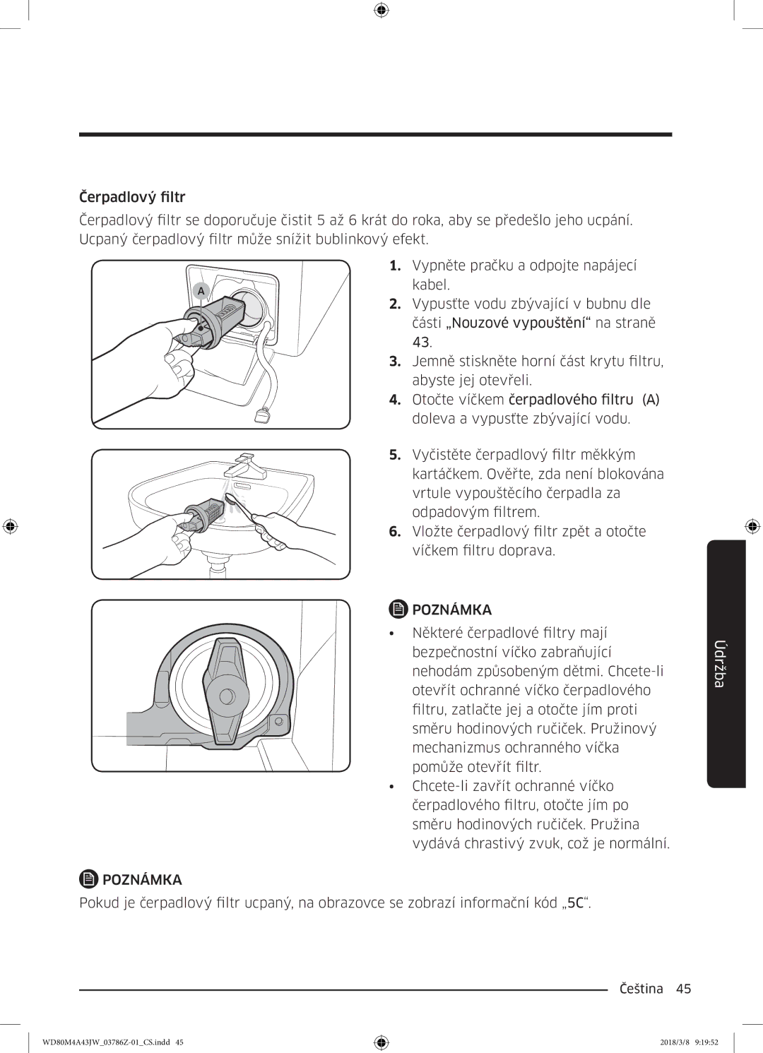 Samsung WD80M4A43JW/ZE manual Poznámka 